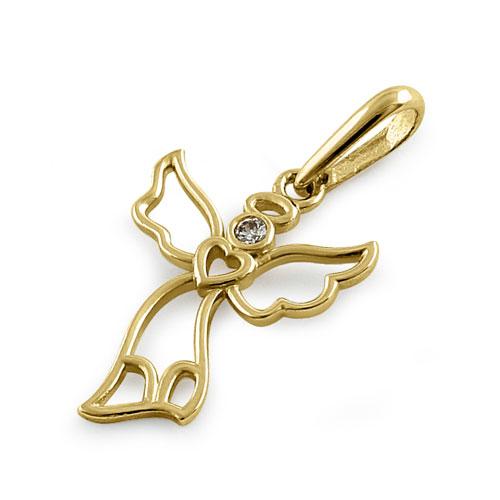 Solid 14K Yellow Gold Sweet Angel CZ Pendant