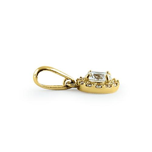 Solid 14K Yellow Gold Round Halo CZ Pendant
