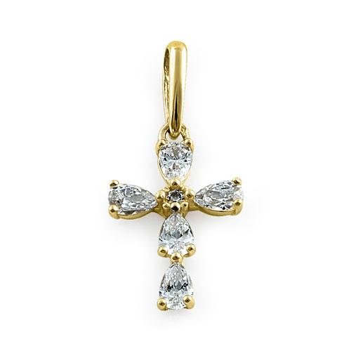 Solid 14K Yellow Gold Cross CZ Pendant