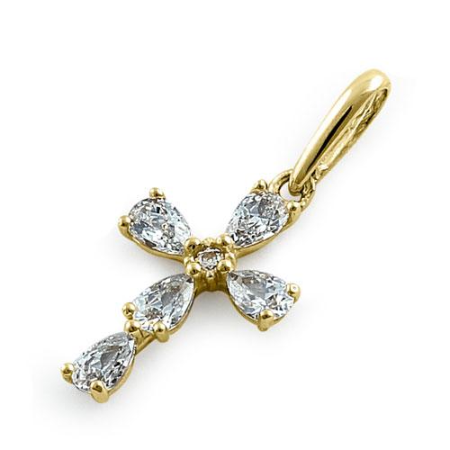 Solid 14K Yellow Gold Cross CZ Pendant