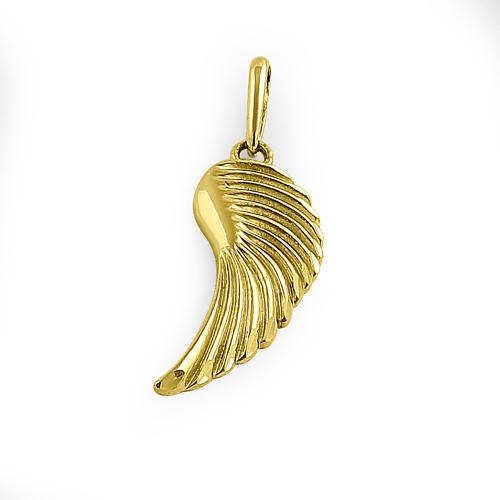 Solid 14K Yellow Gold Angel Wing Pendant