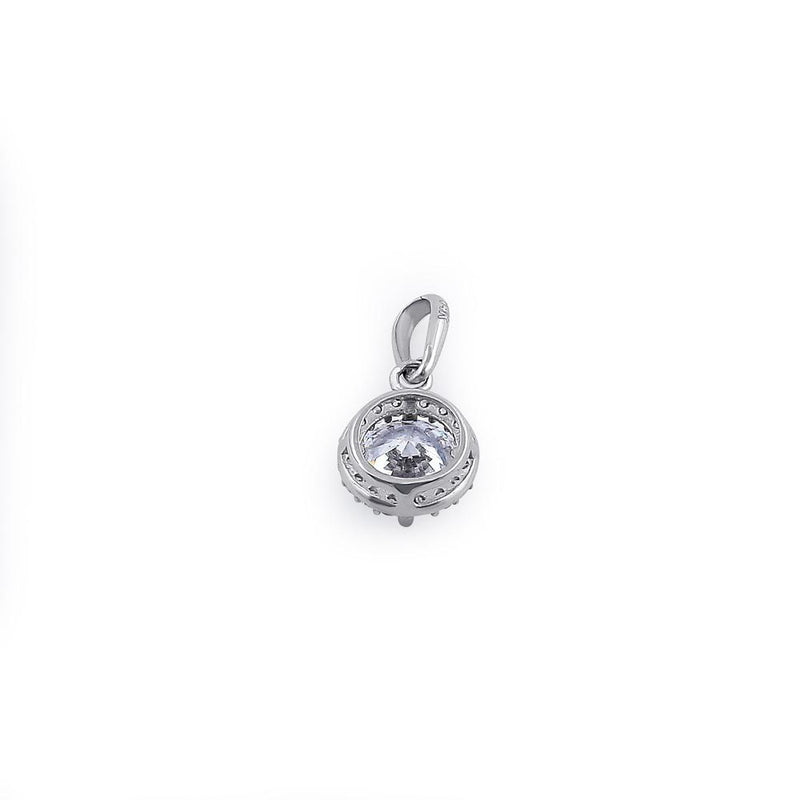 Solid 14K White Gold Round Halo Clear CZ Pendant