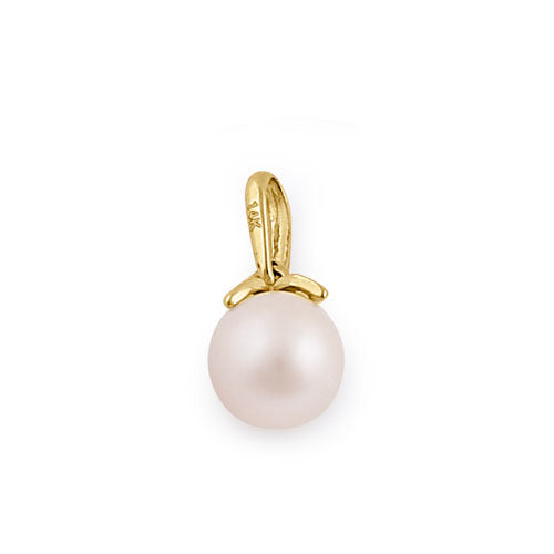 Solid 14K Yellow Gold Elegant Pearl Pendant