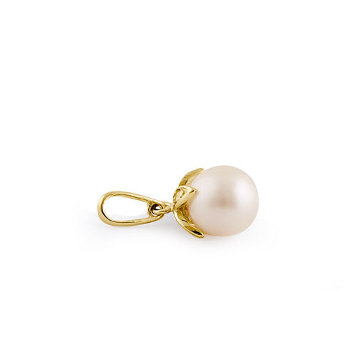 Solid 14K Yellow Gold Elegant Pearl Pendant