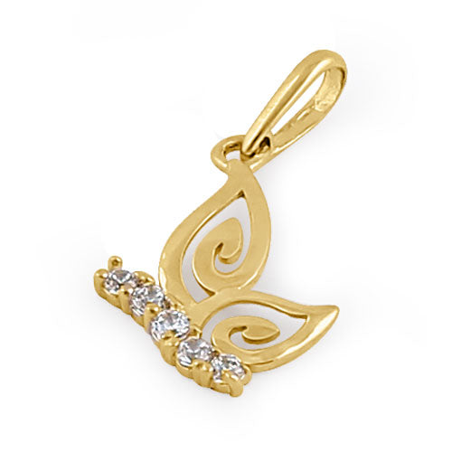 Solid 14K Yellow Gold Clear CZ Butterfly Pendant
