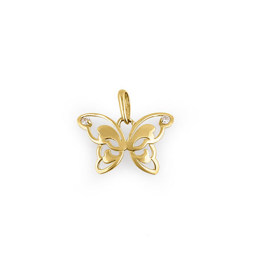 Solid 14K Yellow Gold Butterfly Pendant