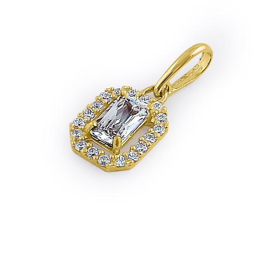 Solid 14K Yellow Gold Small Emerald Cut CZ Pendant