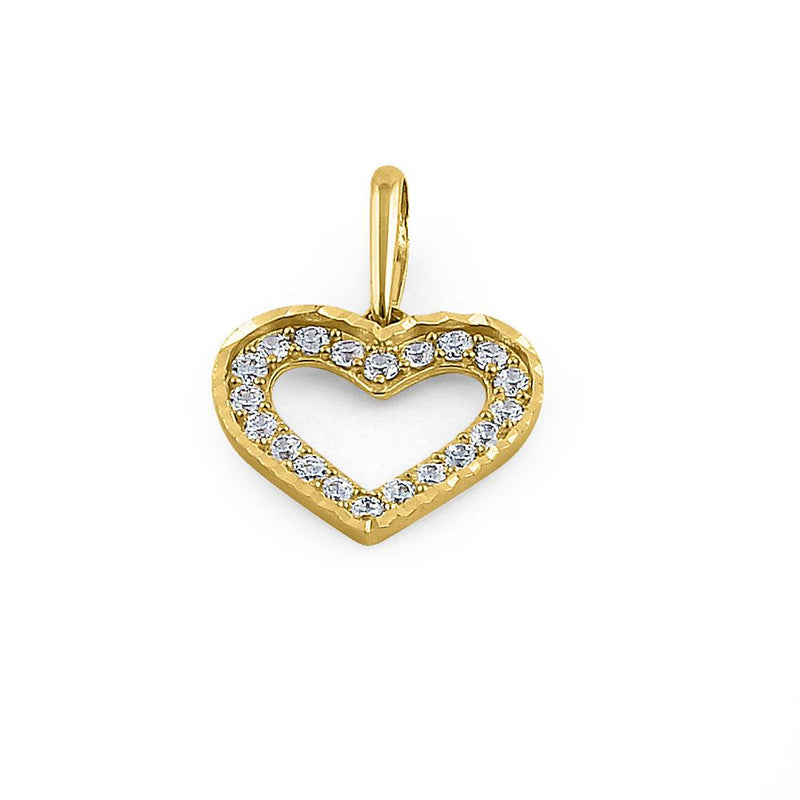 Solid 14K Yellow Gold Outline Heart CZ Pendant