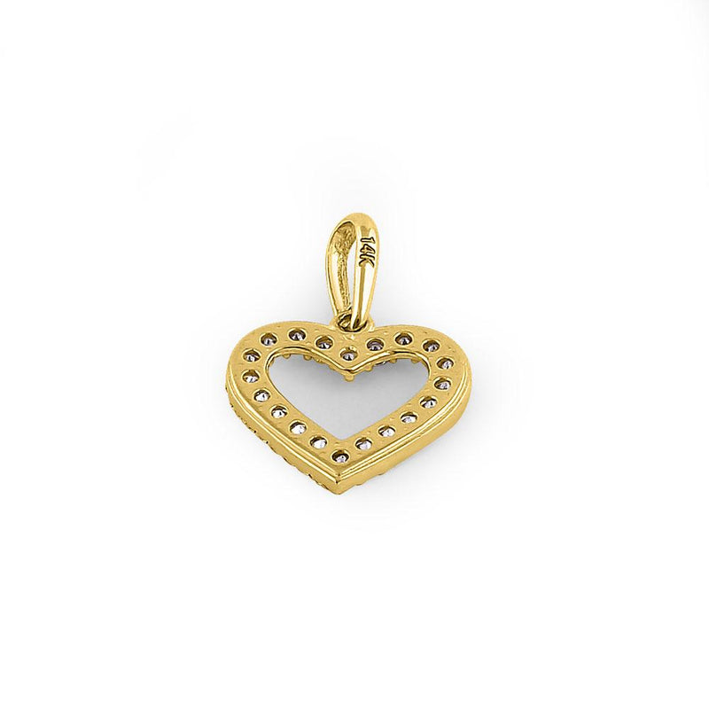 Solid 14K Yellow Gold Outline Heart CZ Pendant