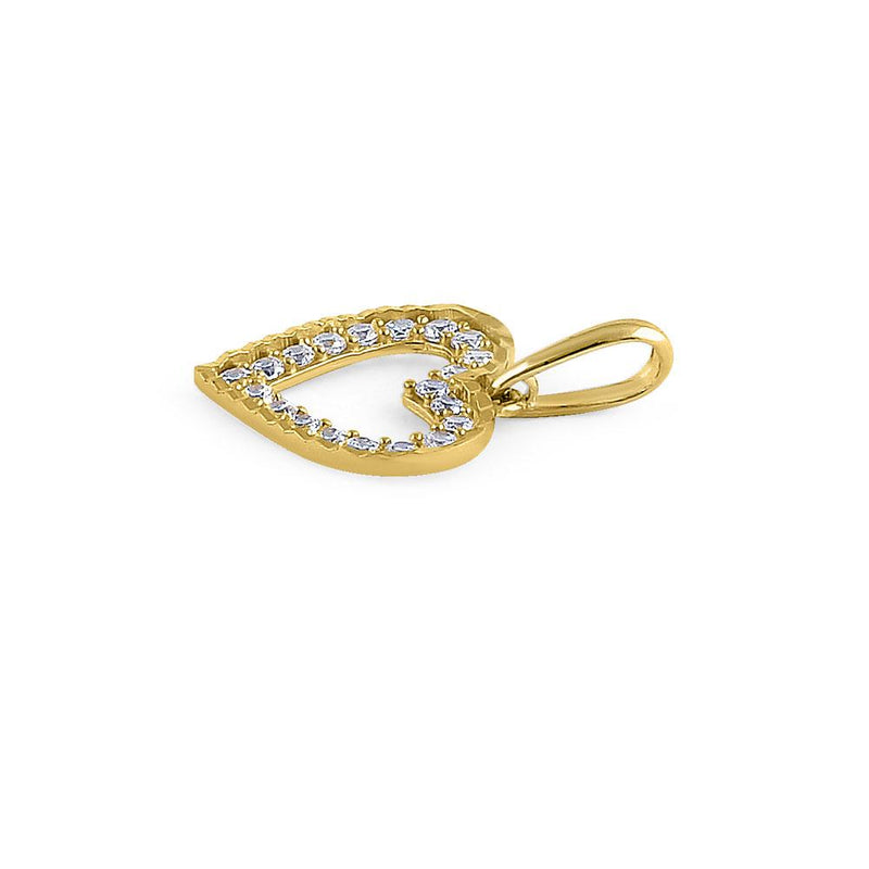 Solid 14K Yellow Gold Outline Heart CZ Pendant