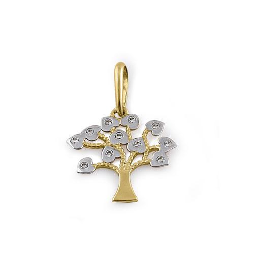 Solid 14K Yellow Gold Tree of Life CZ Pendant