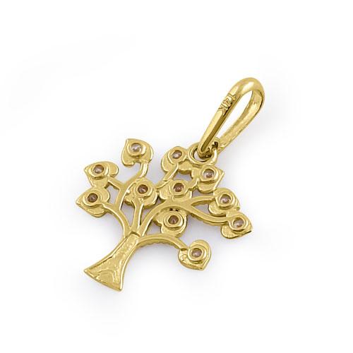 Solid 14K Yellow Gold Tree of Life CZ Pendant