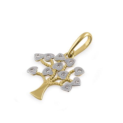 Solid 14K Yellow Gold Tree of Life CZ Pendant