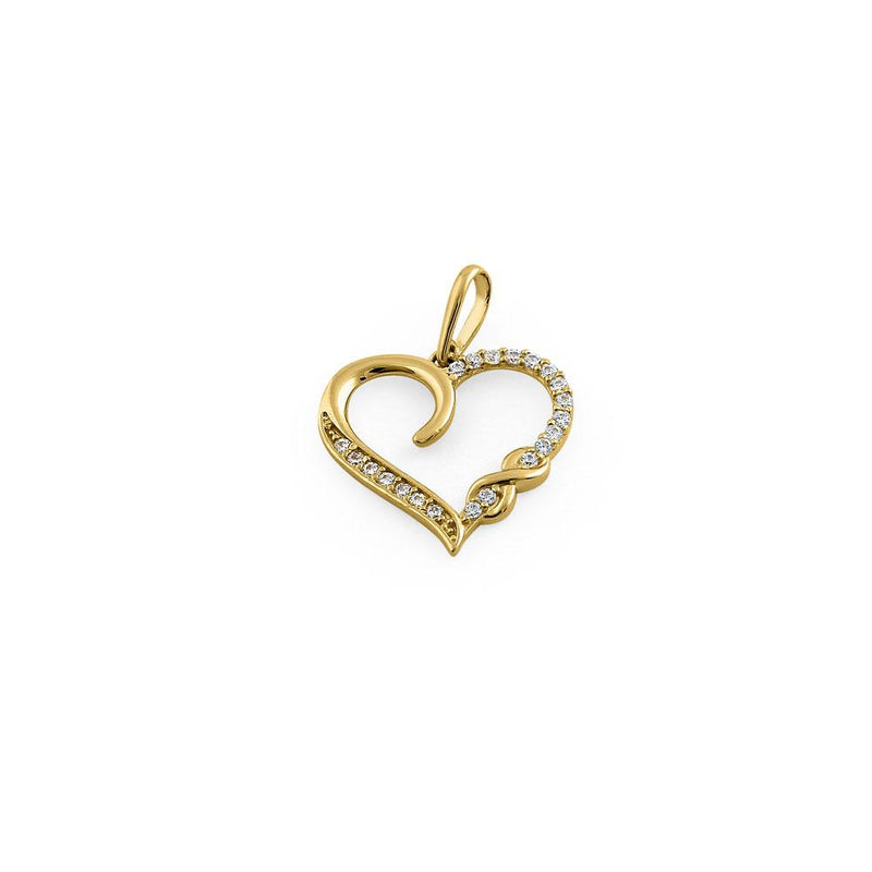 Solid 14K Yellow Gold Infinity Heart CZ Pendant