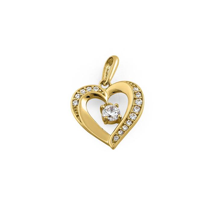 Solid 14K Yellow Gold Sparkling Heart CZ Pendant