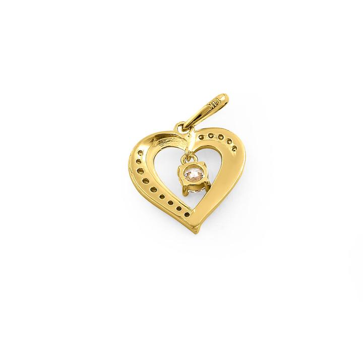 Solid 14K Yellow Gold Sparkling Heart CZ Pendant