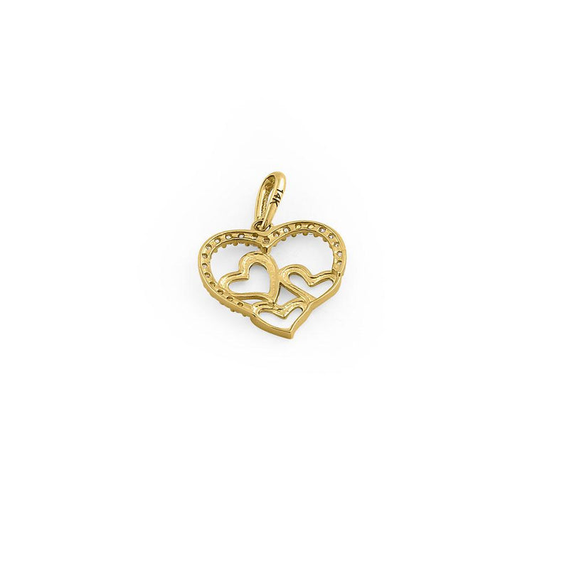 Solid 14K Yellow Gold Quad Heart CZ Pendant