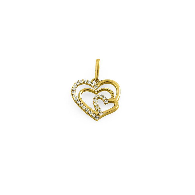 Solid 14K Yellow Gold Triple Heart CZ Pendant