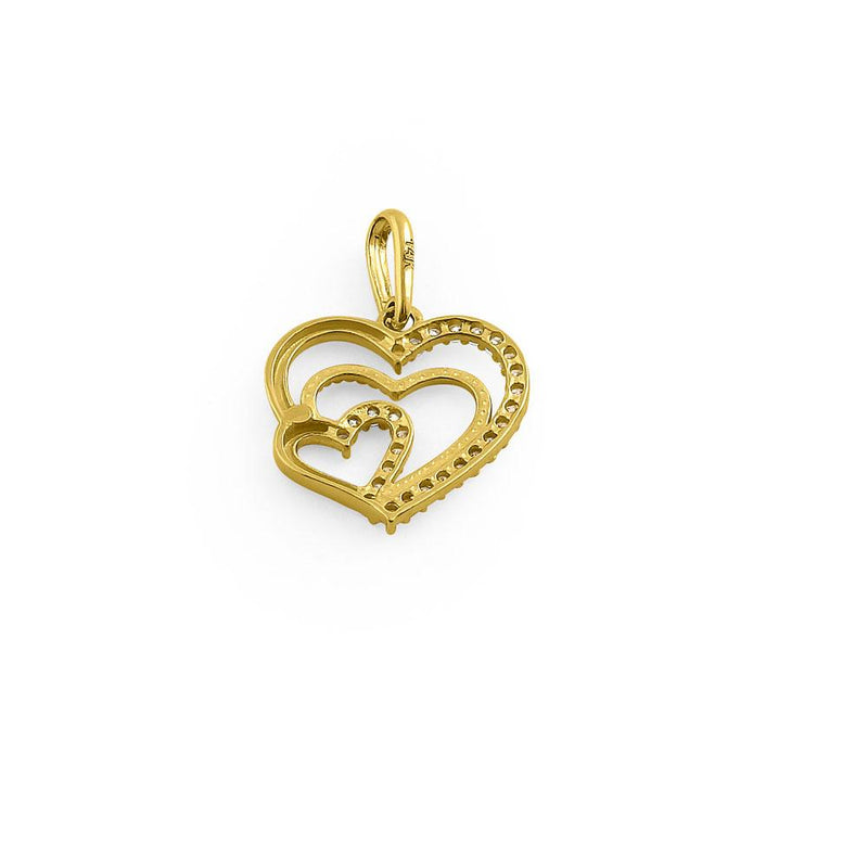 Solid 14K Yellow Gold Triple Heart CZ Pendant