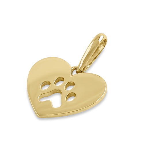 Solid 14K Yellow Gold Paw in Heart Pendant