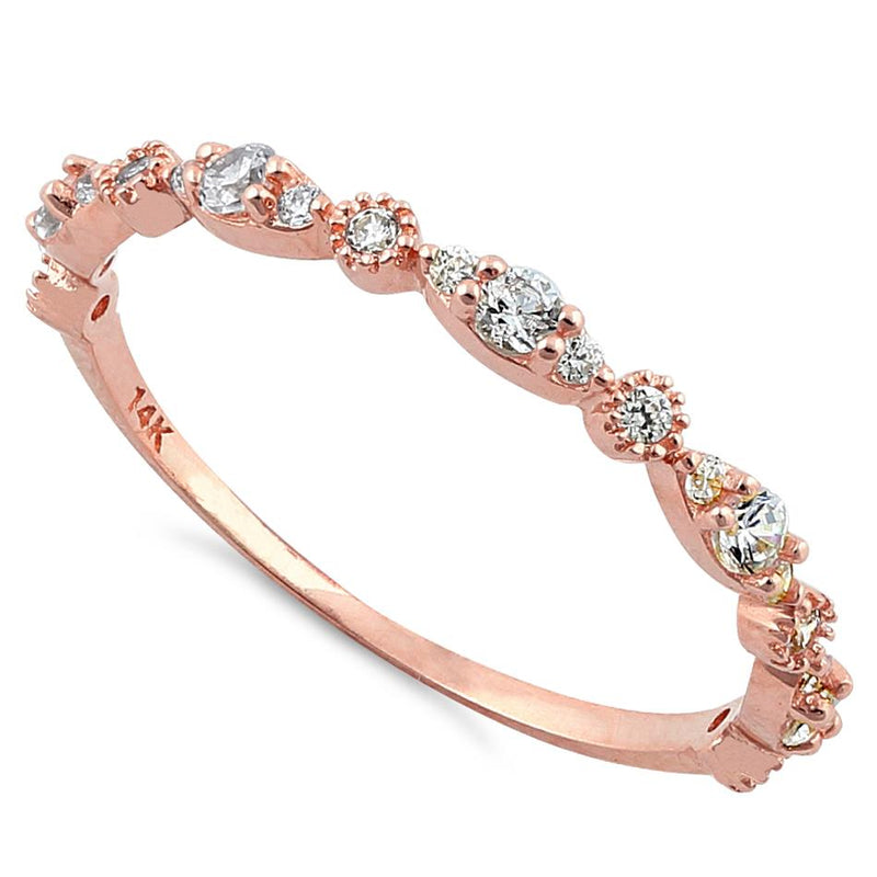 Solid 14K Rose Gold Thin Elegant Round Clear CZ Ring