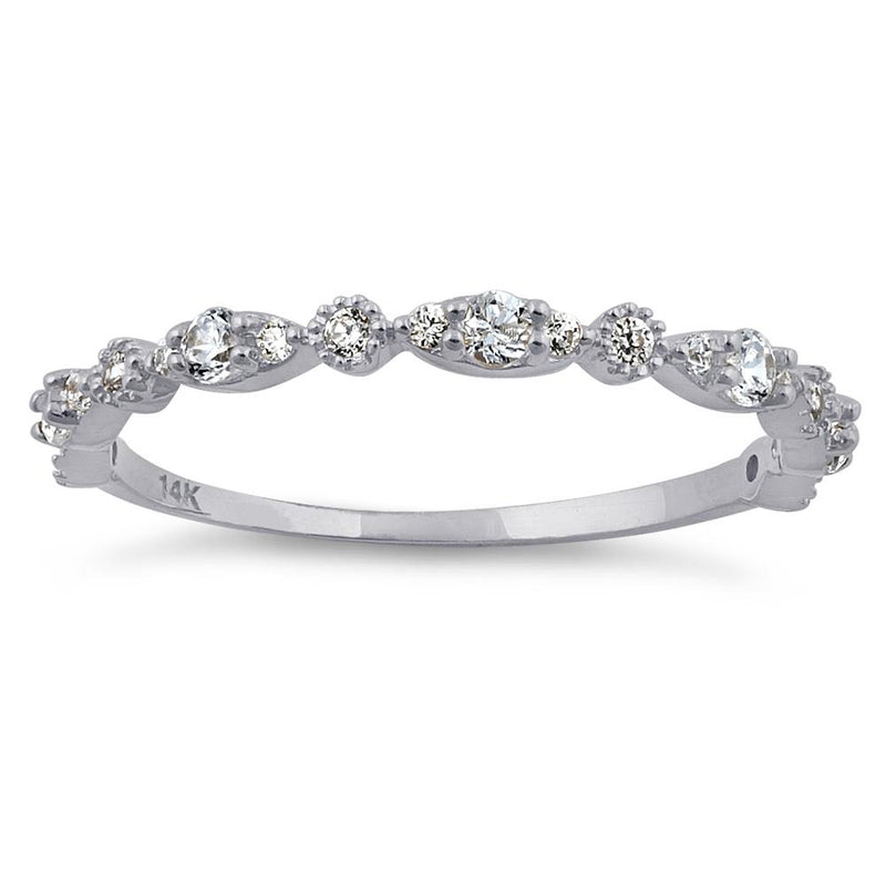 Solid 14K White Gold Thin Elegant Round Clear CZ Ring