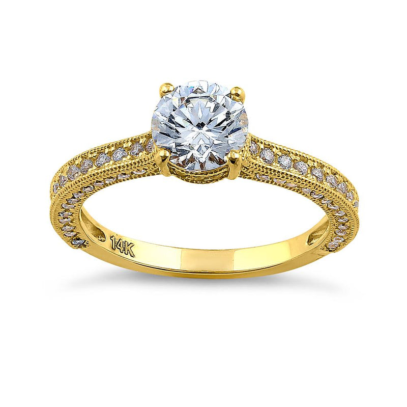 Solid 14K Yellow Gold Classic Round CZ Engagement Ring