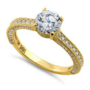 Solid 14K Yellow Gold Classic Round CZ Engagement Ring