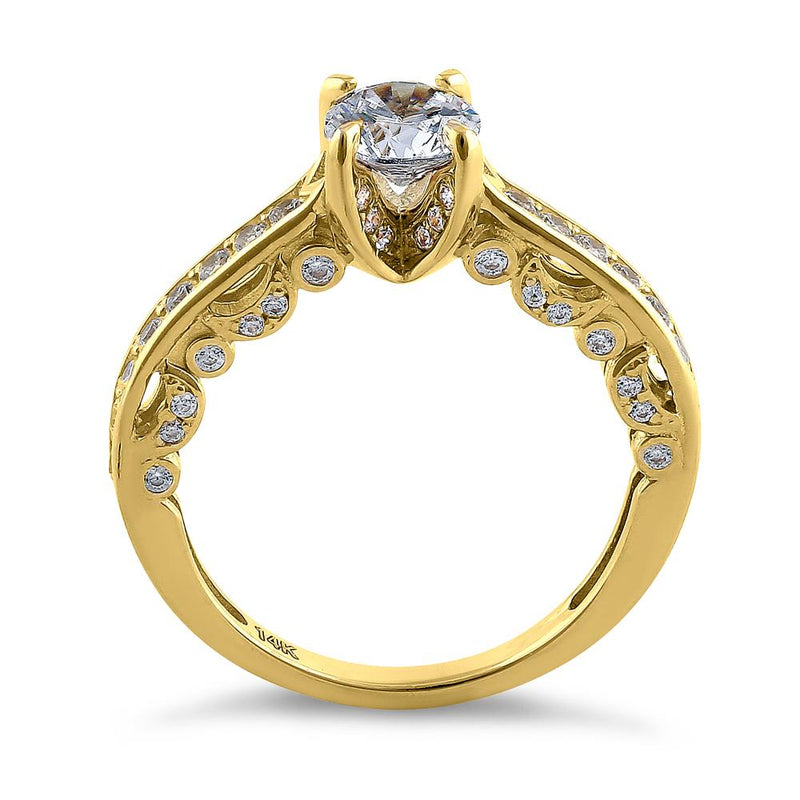 Solid 14K Yellow Gold Elegant Round Cut CZ Engagement Ring