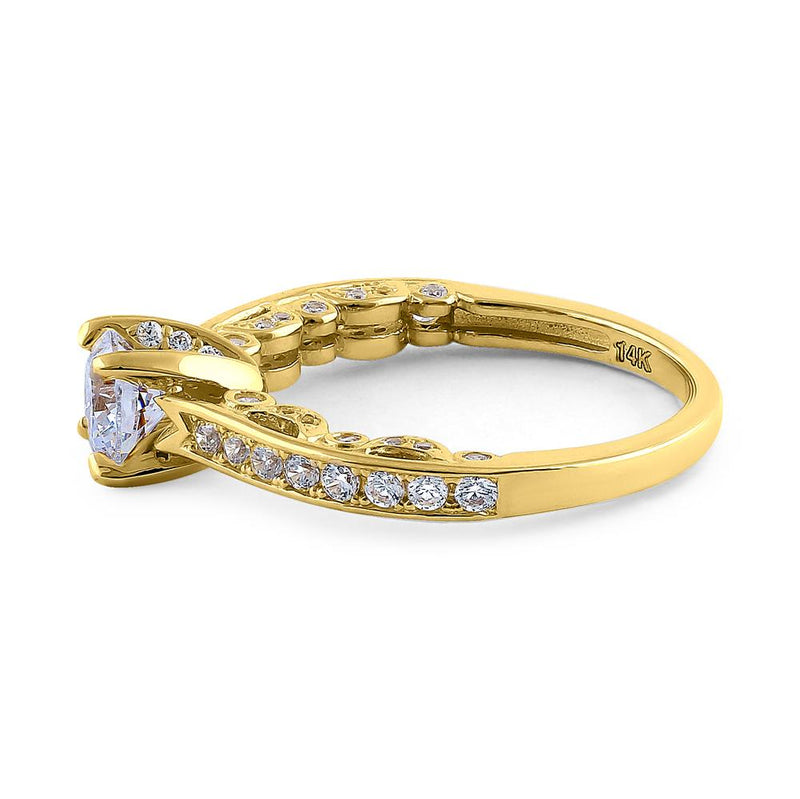 Solid 14K Yellow Gold Elegant Round Cut CZ Engagement Ring
