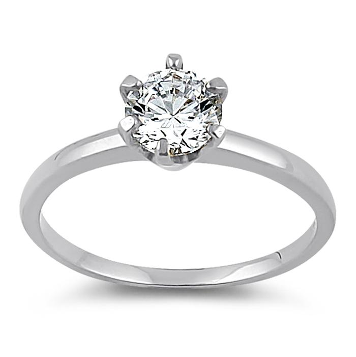 Solid 14K White Gold Round 6mm Clear CZ Ring