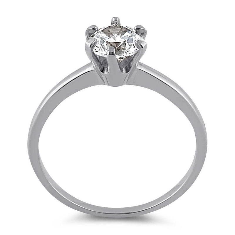 Solid 14K White Gold Round 6mm Clear CZ Ring