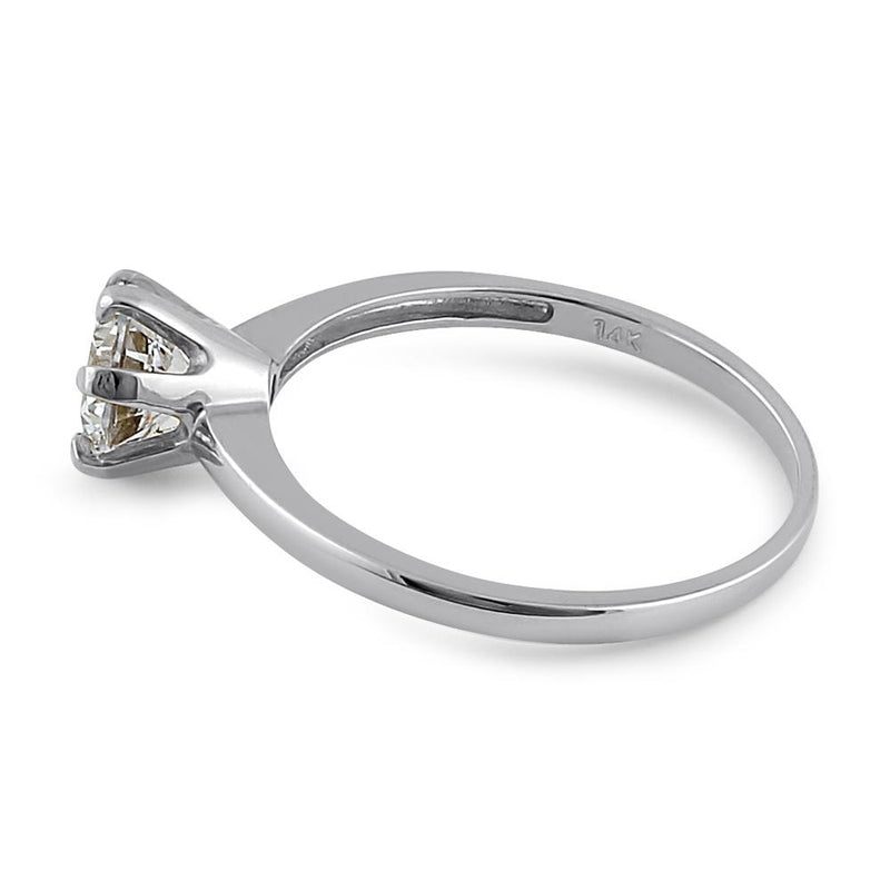 Solid 14K White Gold Round 6mm Clear CZ Ring