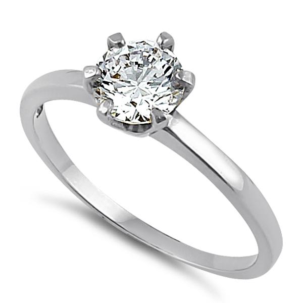 Solid 14K White Gold Round 6mm Clear CZ Ring