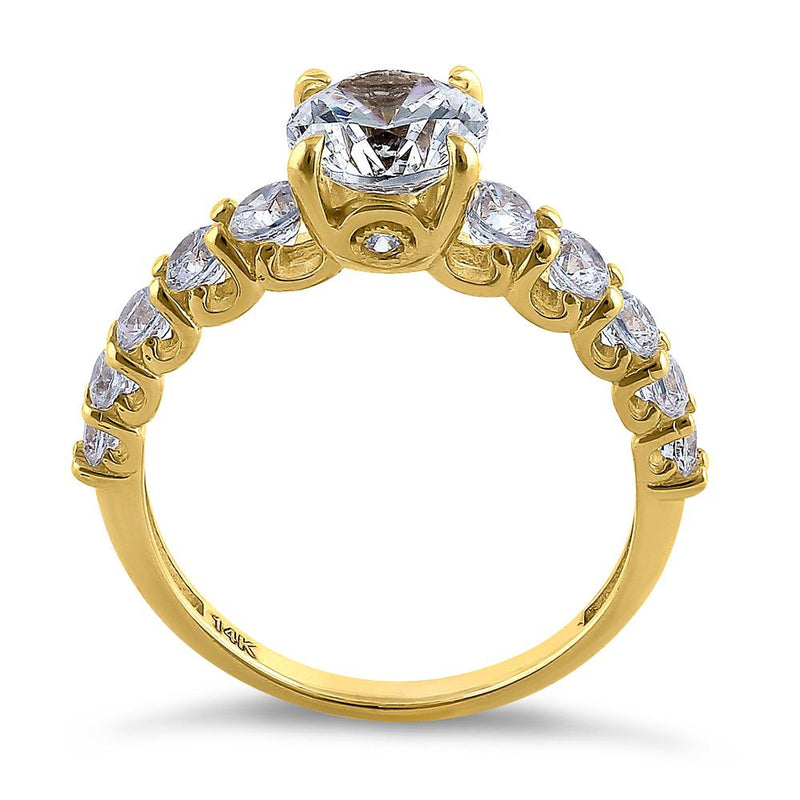 Solid 14K Yellow Gold Regal Round Cut CZ Engagement Ring