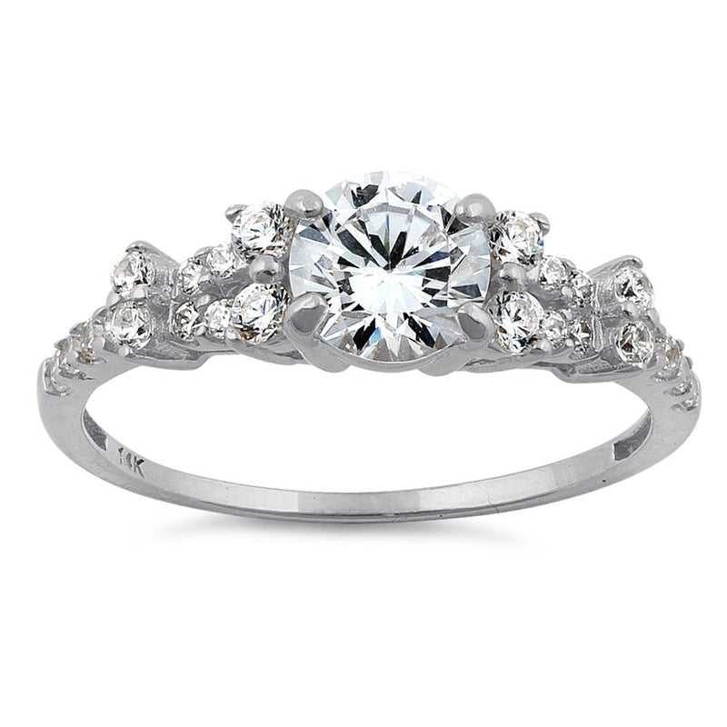 Solid 14K White Gold Engagement Round Clear CZ Ring