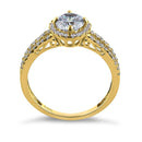 Solid 14K Yellow Gold Round Cut Halo CZ Engagement Ring