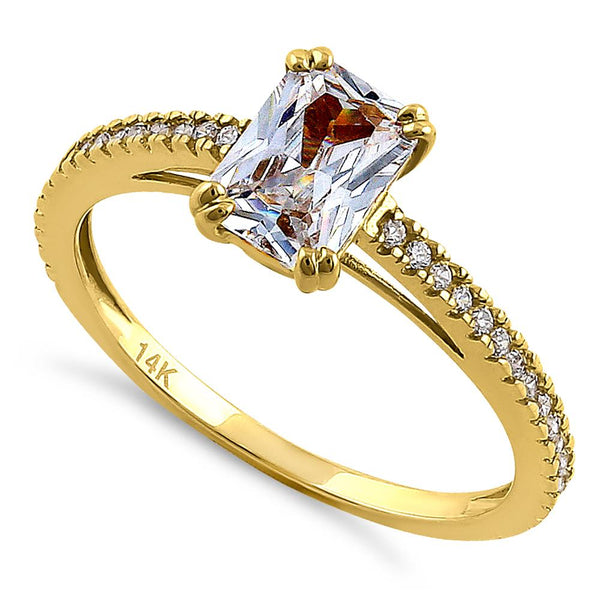 Solid 14K Yellow Gold Raidiant Cut CZ Engagement Ring