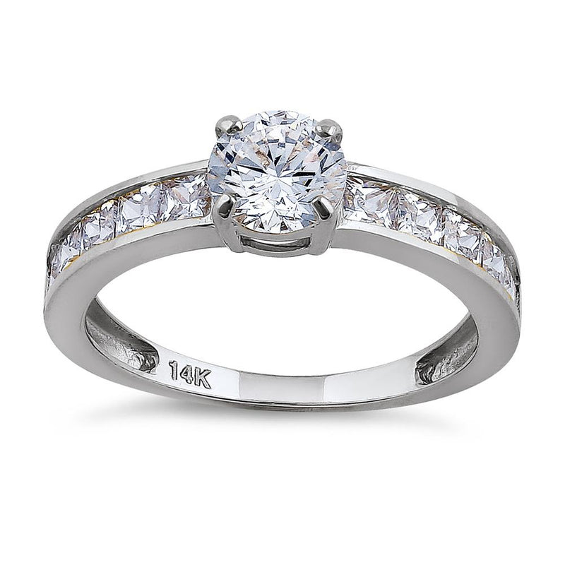 Solid 14K White Gold Round & Princess Cut CZ Engagement Ring