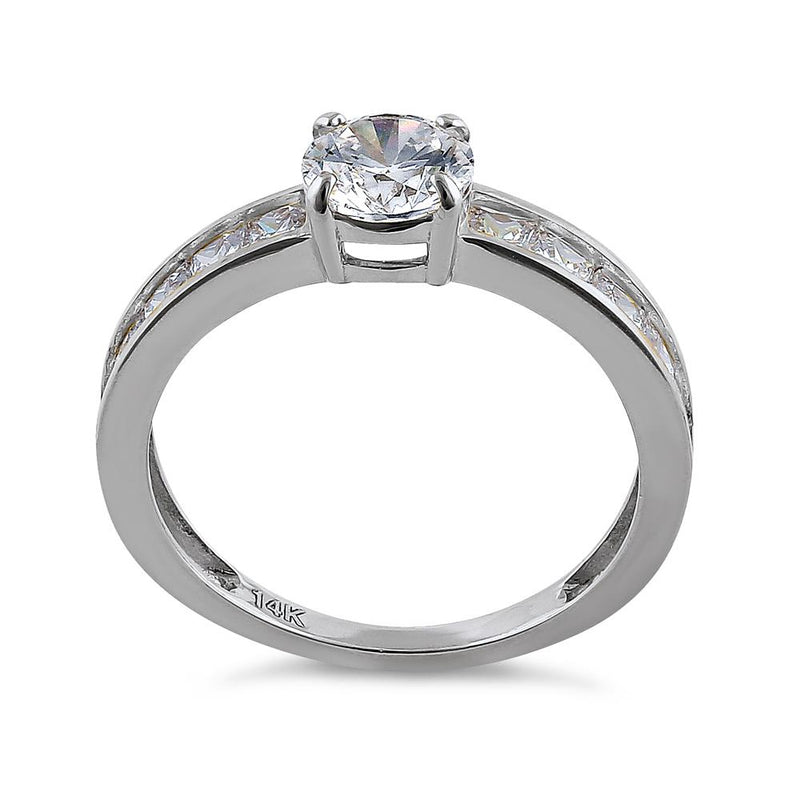 Solid 14K White Gold Round & Princess Cut CZ Engagement Ring