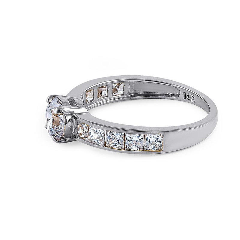 Solid 14K White Gold Round & Princess Cut CZ Engagement Ring