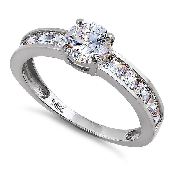 Solid 14K White Gold Round & Princess Cut CZ Engagement Ring