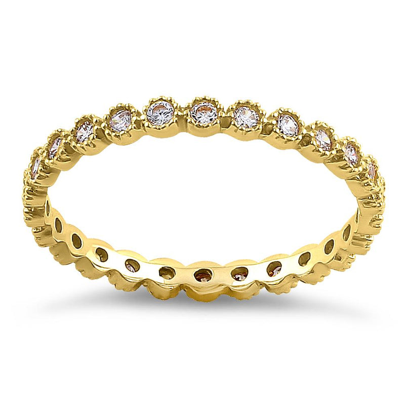 Solid 14K Yellow Gold Inlay Round Cut Eternity CZ Band