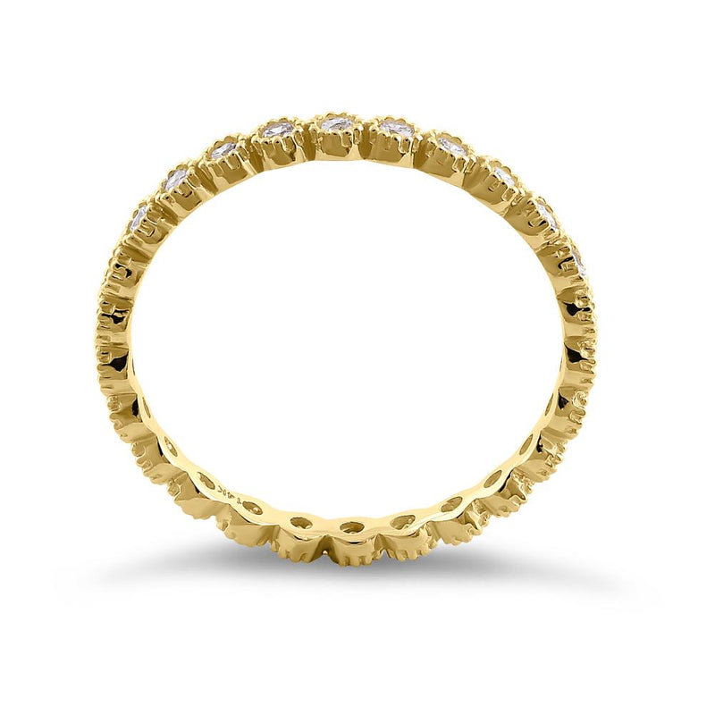 Solid 14K Yellow Gold Inlay Round Cut Eternity CZ Band