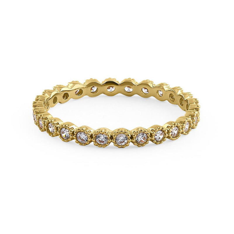 Solid 14K Yellow Gold Inlay Round Cut Eternity CZ Band