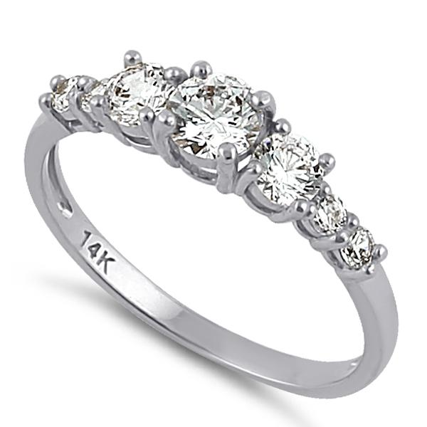 Solid 14K White Gold Triple Round Clear CZ Engagement Ring