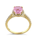 Solid 14K Yellow Gold Cushion Cut Halo Pink CZ Engagement Ring