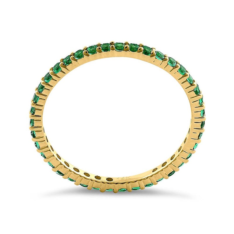 Solid 14K Yellow Gold Eternity Green CZ Ring