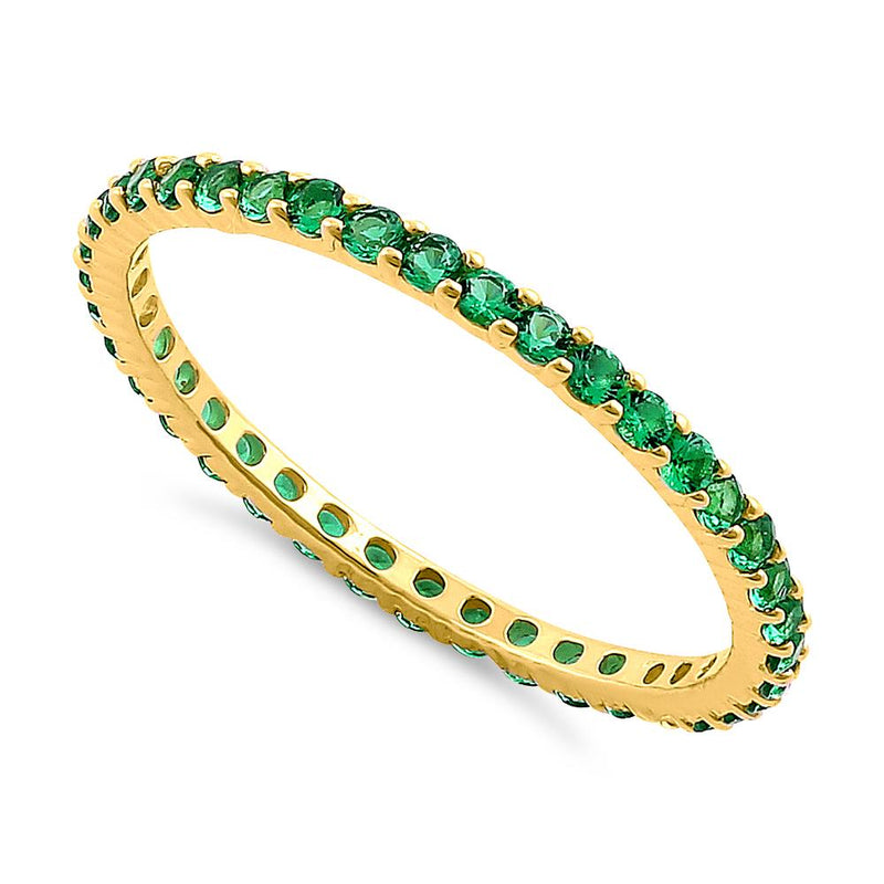 Solid 14K Yellow Gold Eternity Green CZ Ring