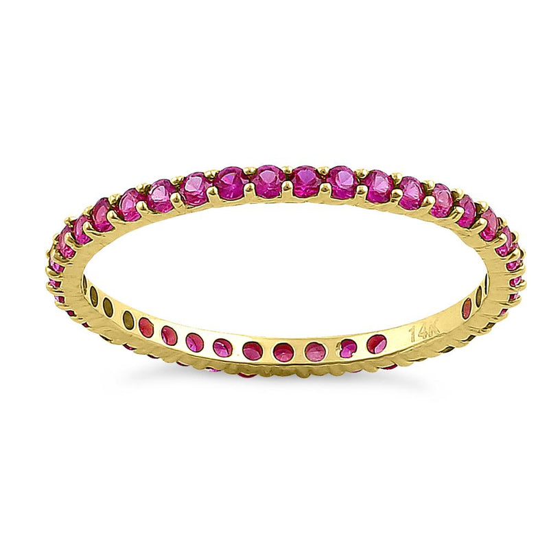 Solid 14K Yellow Gold Eternity Ruby CZ Ring